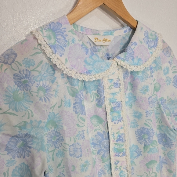 Dan-Ellen 80s Floral Lace Snap House Coat Night Gown Large - Picture 2 of 8
